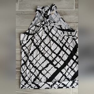 Michael Kors Black & White Abstract Print Halter Top – Size XL